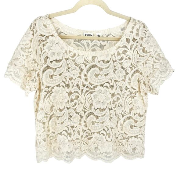 Cato Cream Lace Scalloped Edge Top Size L - Picture 4 of 7